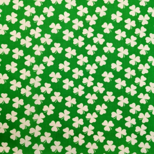 White Shamrock on Green Polycotton